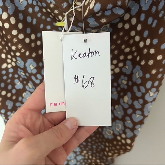 NWT Re-Named Midi Satin Brown and Blue Patteren Dress Medium - Picture 5 of 5